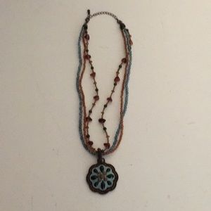 Handcraft Teal Filigree Medallion Beaded Necklace